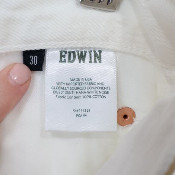 NWT Edwin Hana Classic Straight Crop Button-Fly Denim Jean White Noise Size 30 - Picture 7 of 8